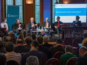 LENS Colloquium panel discussion, from left, Maria Paula M. Marques, Kristina Edström, Allan Larsson, Adam Tyson, Wim Bouwman and Helmut Schober. 
