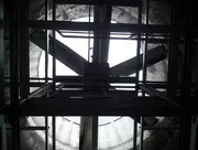 Cooling tower, where the inner components have been removed for inspection.