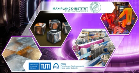 Graphics with pictures of robots at the FRM II, Logos of TUM, FRM II and IPP