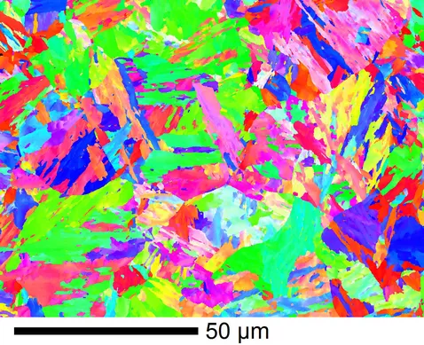 This is not a picture by an Impressionist painter. It shows the orientation of the crystal structure in steel, as measured by the researchers. © FRM II / TUM