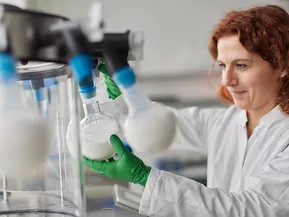 Dr. Theresia Heiden-Hecht from Forschungszentrum Jülich is researching alternatives to cow's milk in the MLZ's food laboratory. © Bernhard Ludewig, FRM II / TUM